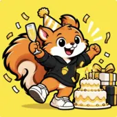 Squirrel celebrating with cake and champagne